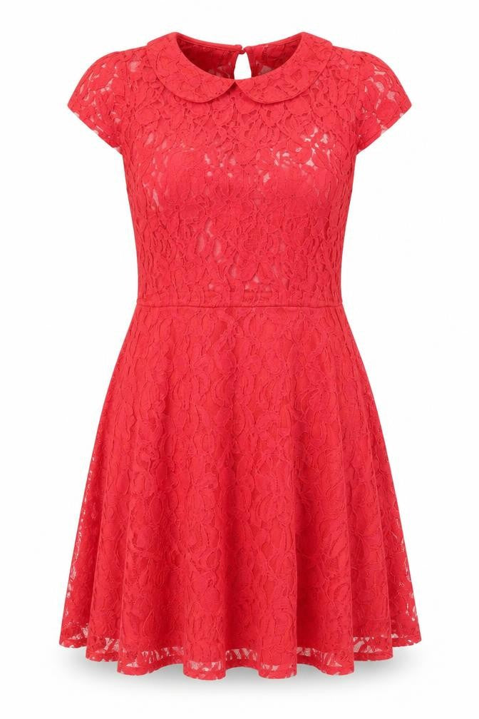 Evie Womens Red Cotton A-Line Size 14 Collared Button