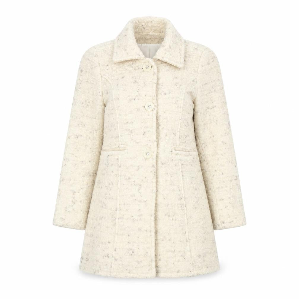 Artifical Womens Ivory Geometric Overcoat Coat Size 8 Button