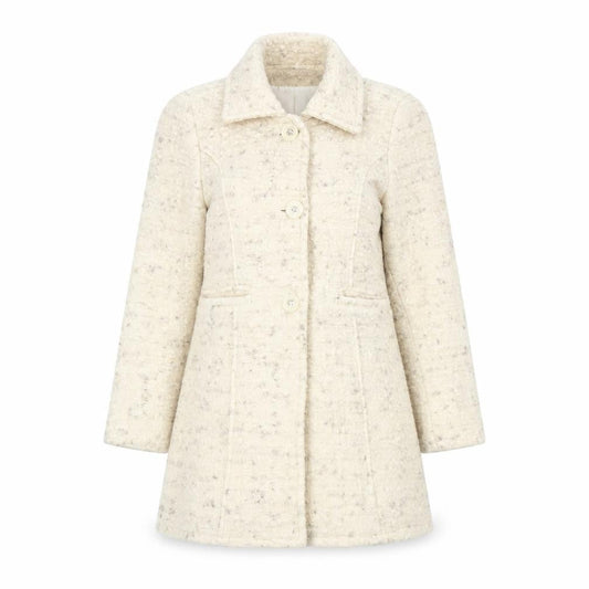 Artifical Womens Ivory Geometric Overcoat Coat Size 8 Button