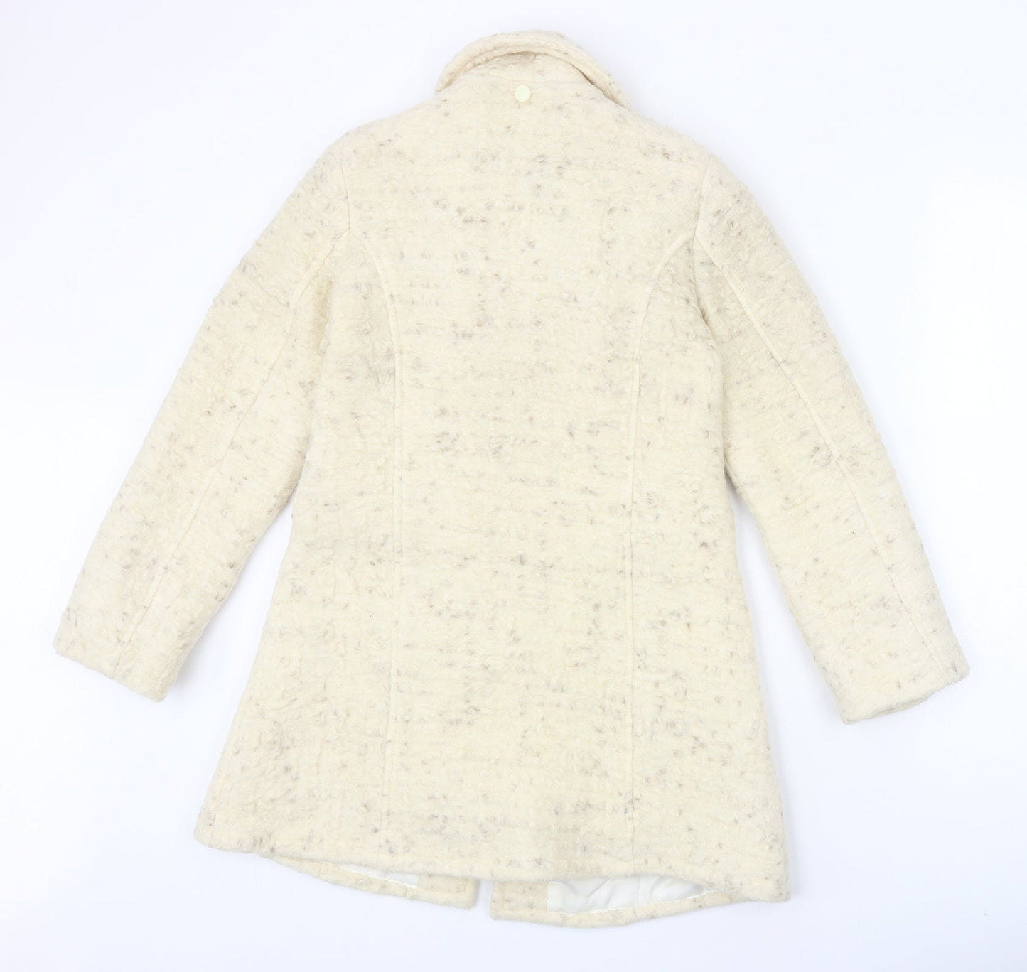 Artifical Womens Ivory Geometric Overcoat Coat Size 8 Button