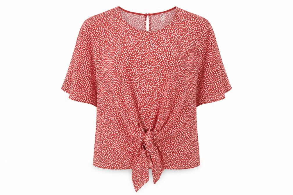 H&M Womens Orange Geometric Viscose Basic Blouse Size 10 Round Neck - Knot Front