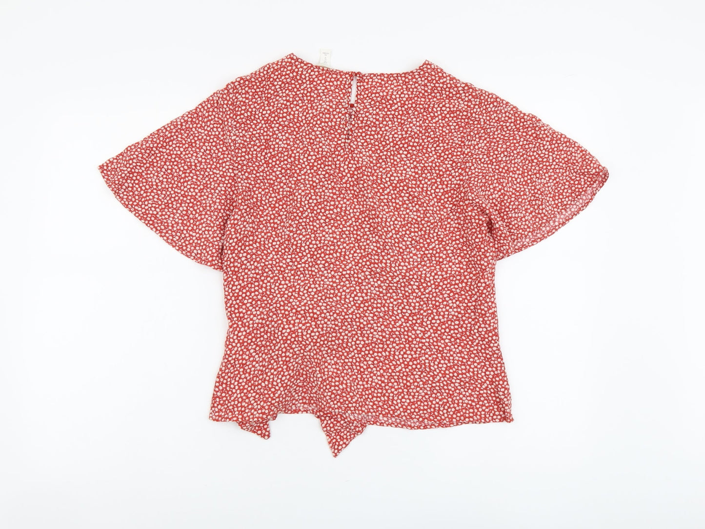H&M Womens Orange Geometric Viscose Basic Blouse Size 10 Round Neck - Knot Front