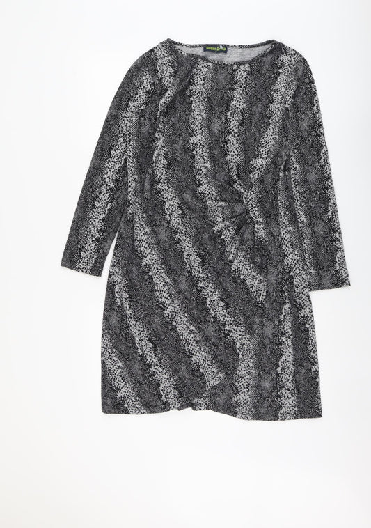 Sugar Crisp Womens Grey Geometric Polyester A-Line Size M Round Neck Pullover