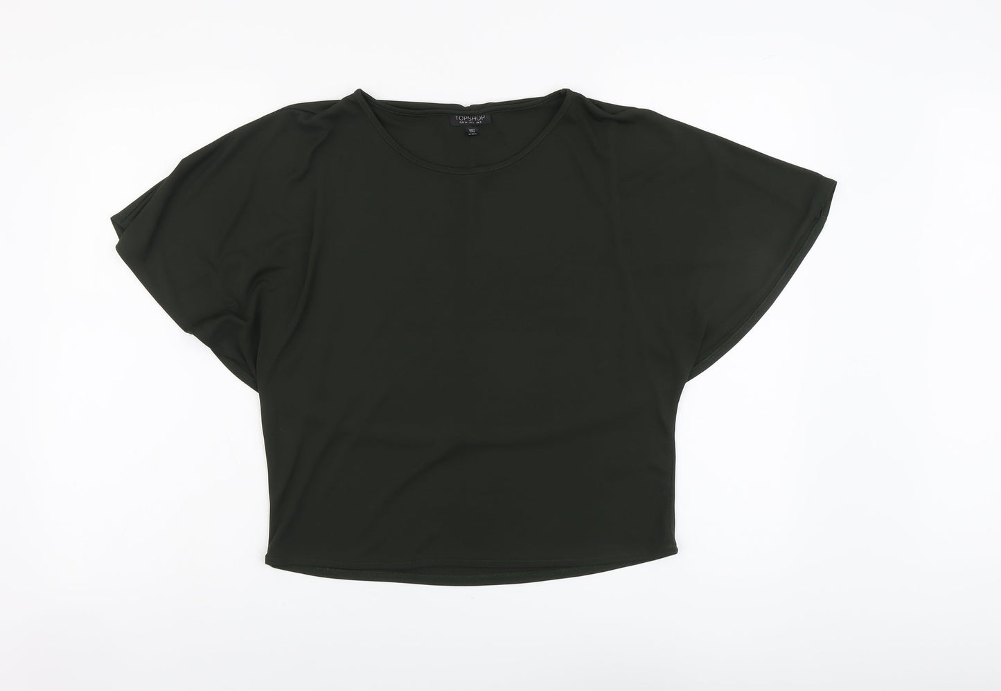 Topshop Womens Green Polyester Basic Blouse Size 6 Round Neck