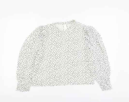 Pull&Bear Womens White Geometric Viscose Basic Blouse Size M Round Neck