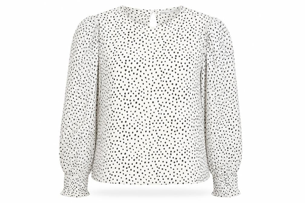 Pull&Bear Womens White Geometric Viscose Basic Blouse Size M Round Neck