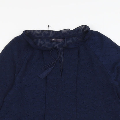 Marks & Spencer Womens Blue Animal Print Polyester Basic Blouse Size 8 Round Neck - Leopard Print