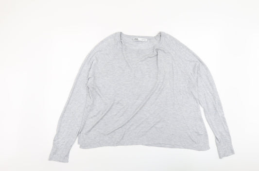 Zara Womens Grey Round Neck Viscose Pullover Jumper Size M