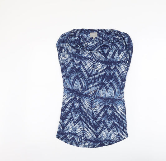 Ghost London Womens Blue Geometric Viscose Basic Blouse Size 14 Cowl Neck