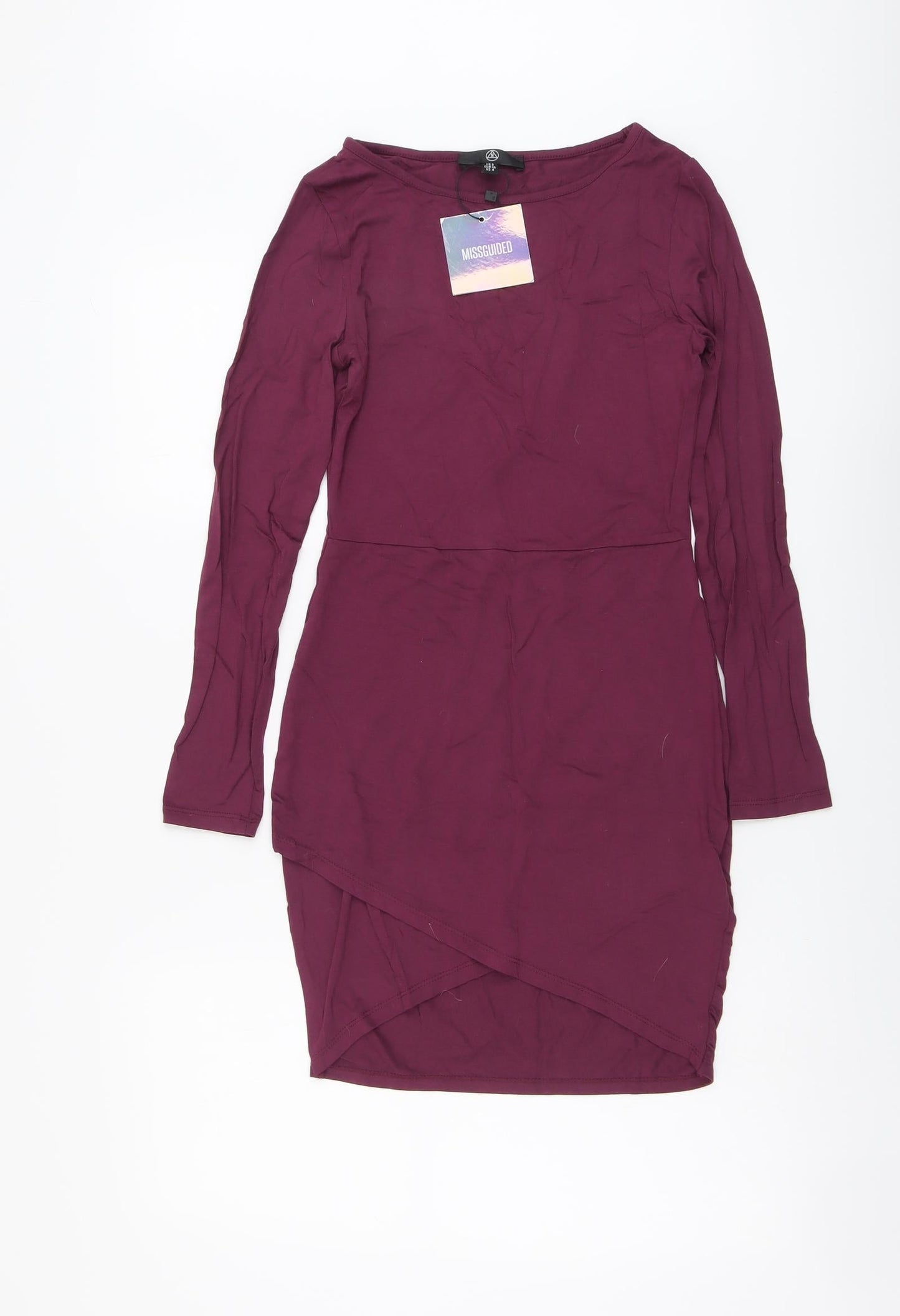 Missguided Womens Purple Viscose Bodycon Size 8 Round Neck Pullover