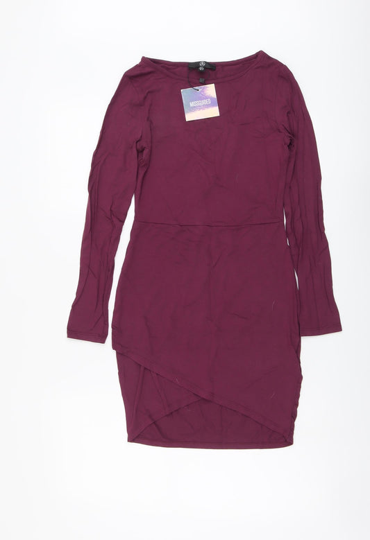 Missguided Womens Purple Viscose Bodycon Size 8 Round Neck Pullover