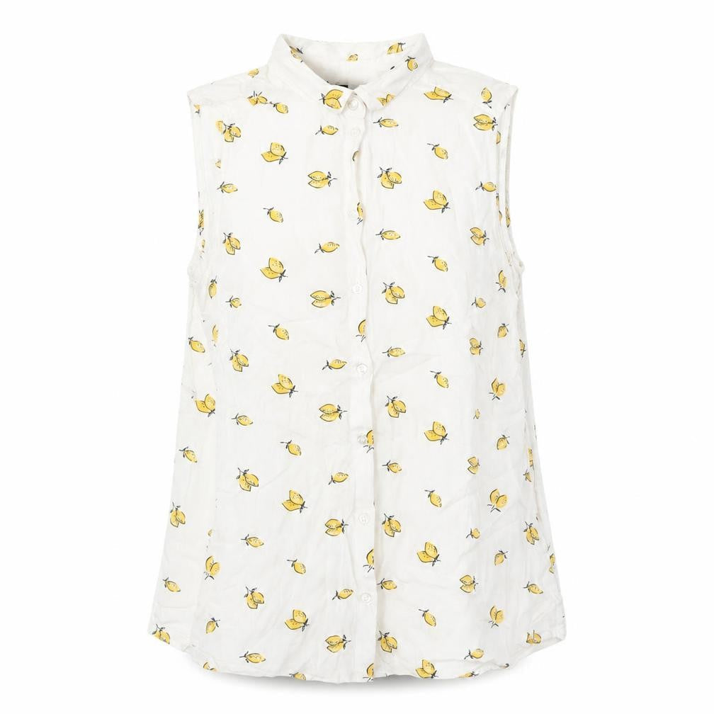 H&M Womens White Geometric Viscose Basic Button-Up Size 8 Collared - Lemon Pattern
