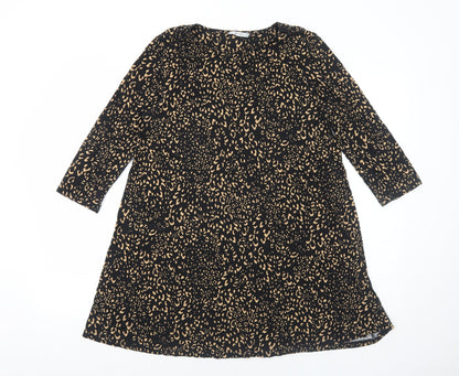 Tu Womens Black Geometric Viscose A-Line Size 14 Round Neck Pullover