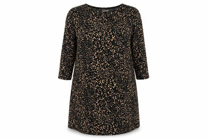 Tu Womens Black Geometric Viscose A-Line Size 14 Round Neck Pullover