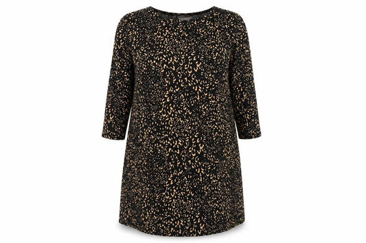 TU Womens Black Geometric Viscose A-Line Size 14 Round Neck Pullover