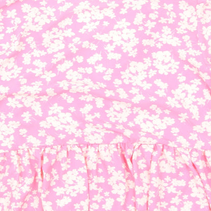 Preworn Womens Pink Floral Polyester Basic Button-Up Size M V-Neck