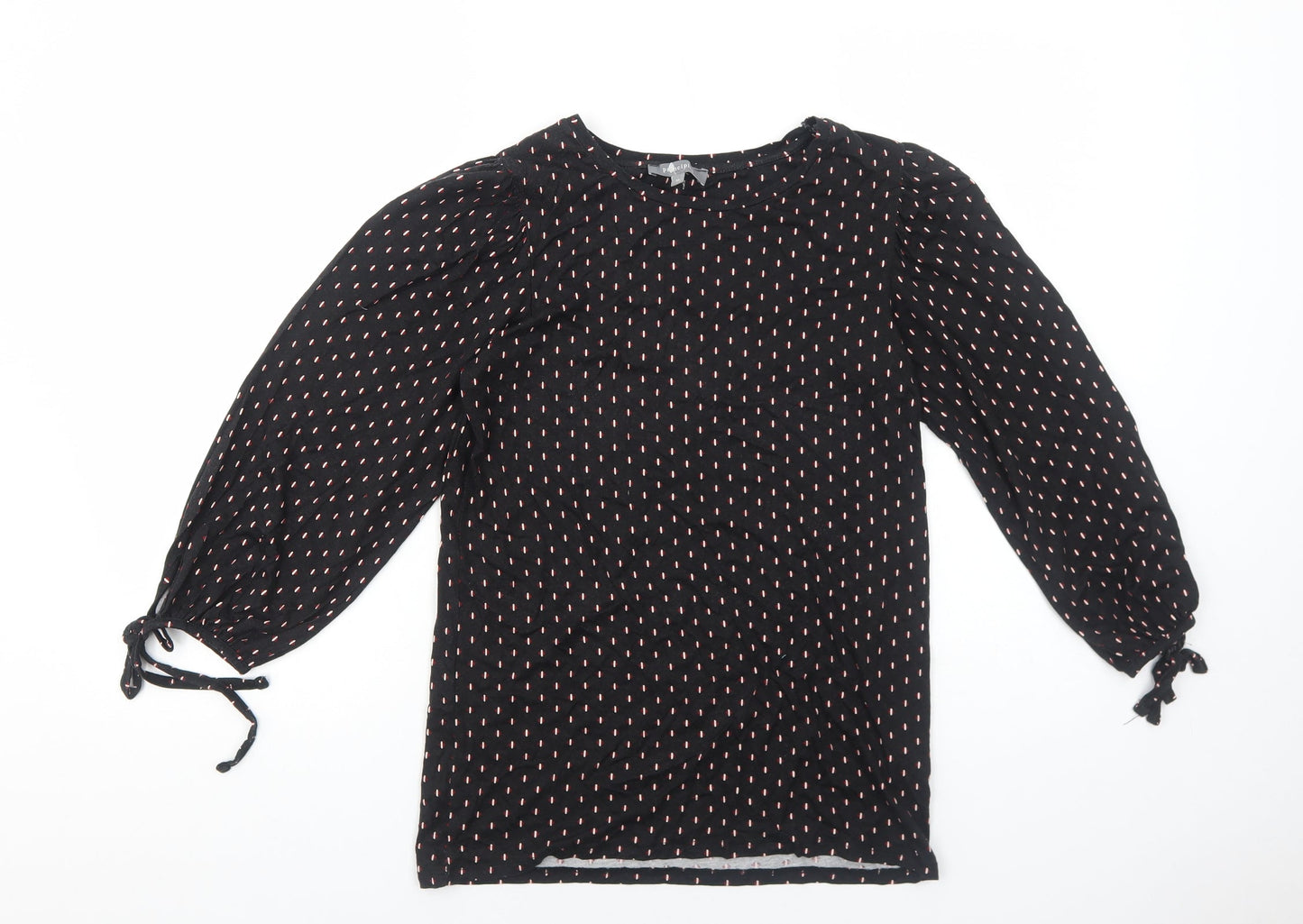 Principles Womens Black Geometric Viscose Basic Blouse Size 10 Scoop Neck - Sleeve Tie Detail