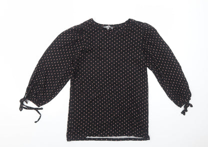 Principles Womens Black Geometric Viscose Basic Blouse Size 10 Scoop Neck - Sleeve Tie Detail