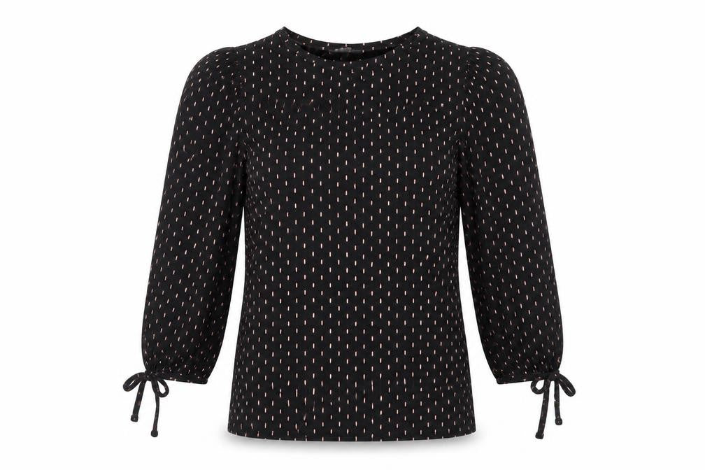 Principles Womens Black Geometric Viscose Basic Blouse Size 10 Scoop Neck - Sleeve Tie Detail