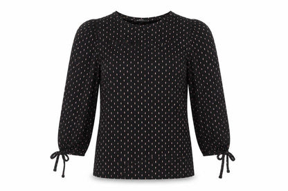 Principles Womens Black Geometric Viscose Basic Blouse Size 10 Scoop Neck - Sleeve Tie Detail