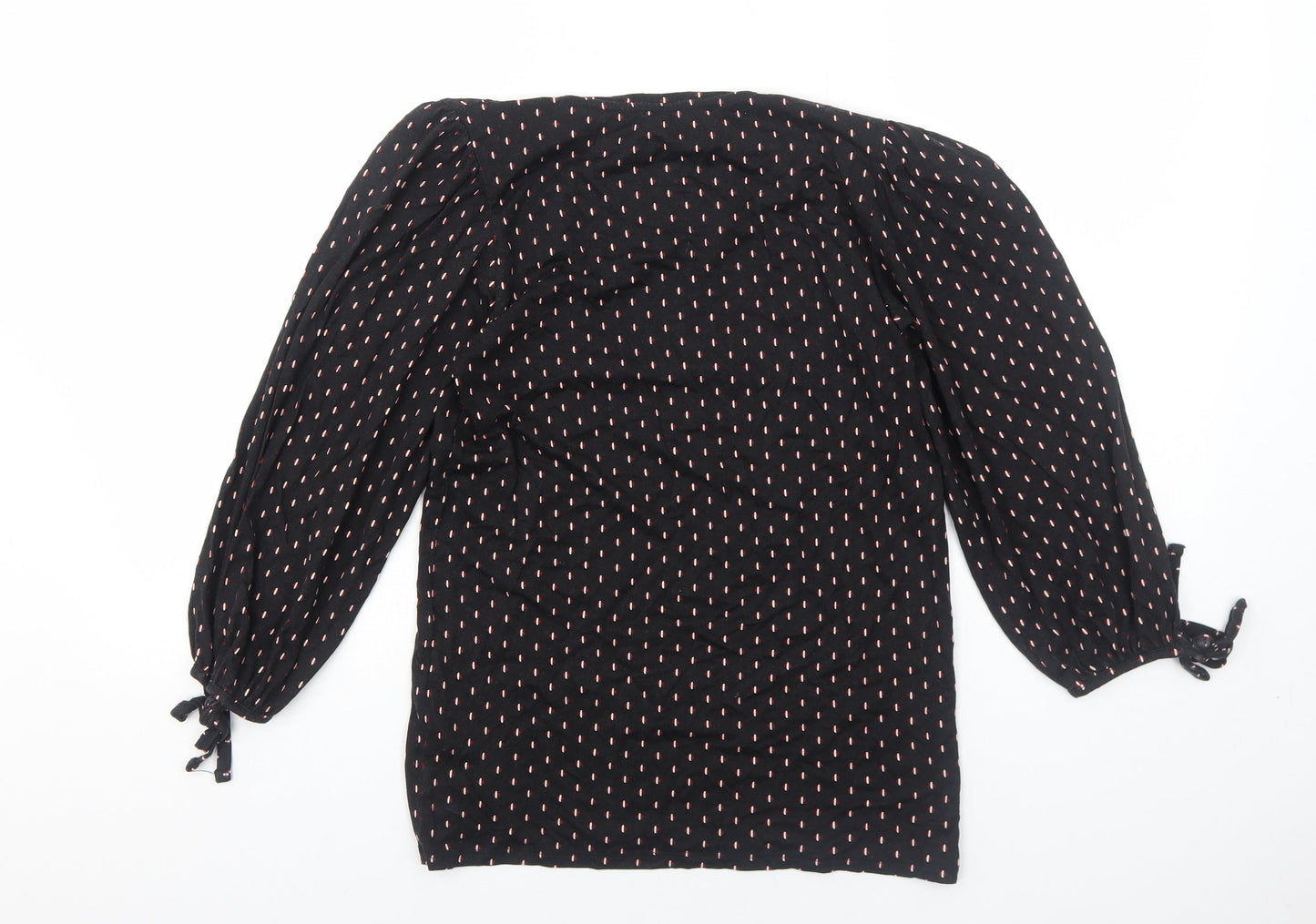 Principles Womens Black Geometric Viscose Basic Blouse Size 10 Scoop Neck - Sleeve Tie Detail