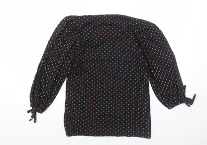 Principles Womens Black Geometric Viscose Basic Blouse Size 10 Scoop Neck - Sleeve Tie Detail