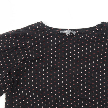 Principles Womens Black Geometric Viscose Basic Blouse Size 10 Scoop Neck - Sleeve Tie Detail