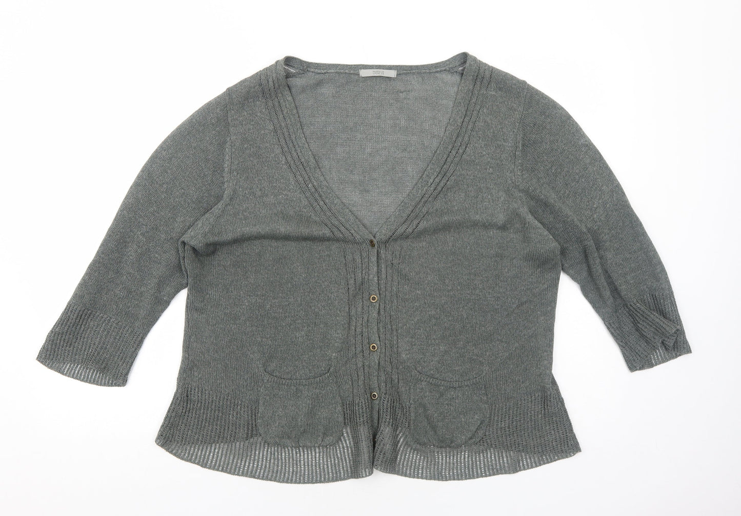 Marks and Spencer Womens Green V-Neck Cotton Cardigan Jumper Size L