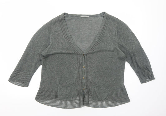 Marks and Spencer Womens Green V-Neck Cotton Cardigan Jumper Size L
