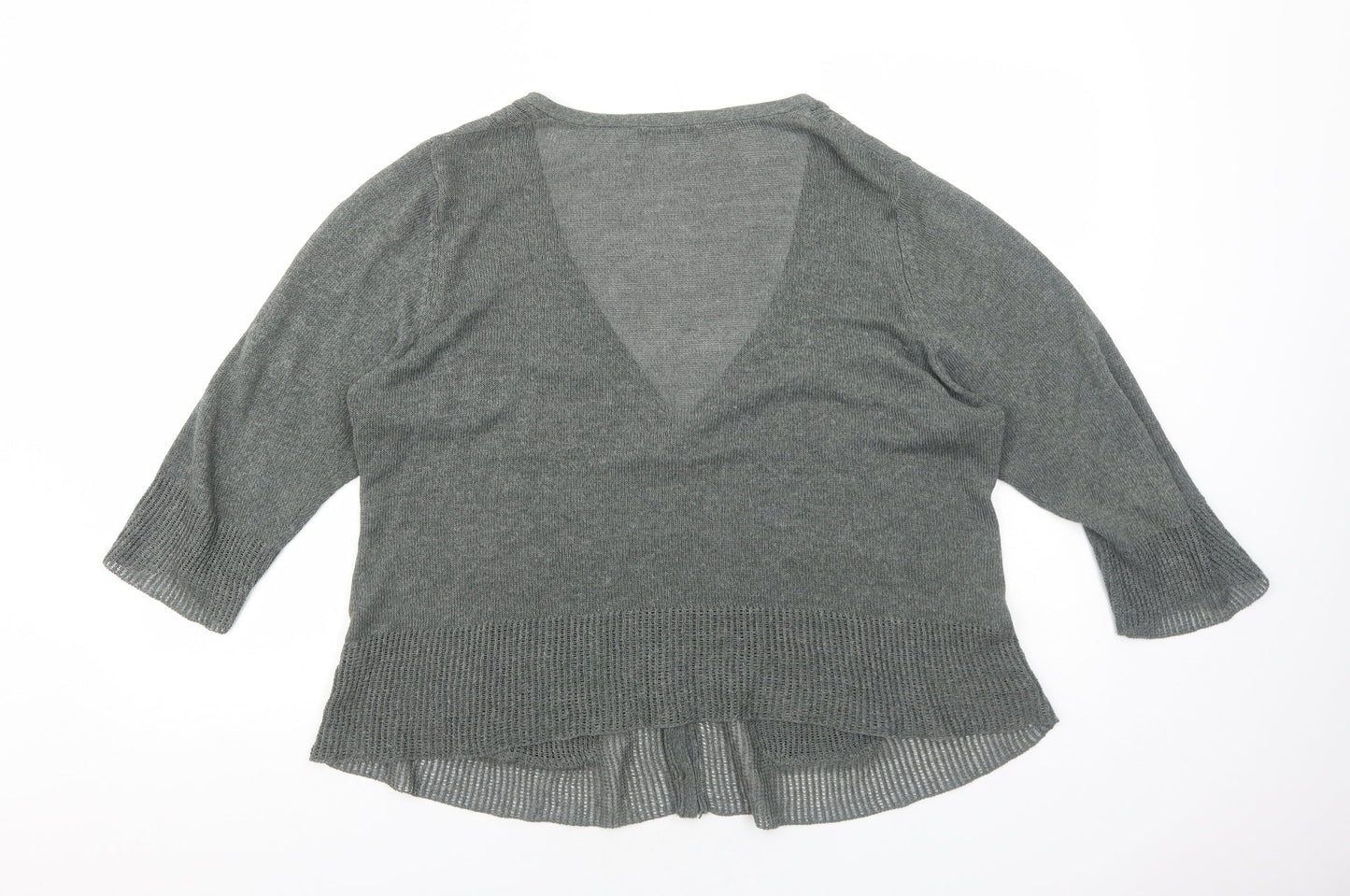 Marks and Spencer Womens Green V-Neck Cotton Cardigan Jumper Size L