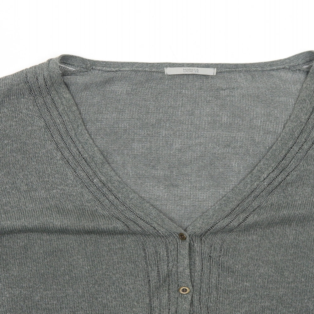 Marks and Spencer Womens Green V-Neck Cotton Cardigan Jumper Size L