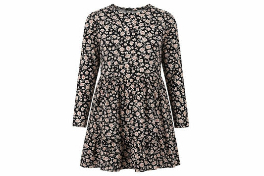 New Look Womens Black Floral Polyester Fit & Flare Size 14 Round Neck Pullover