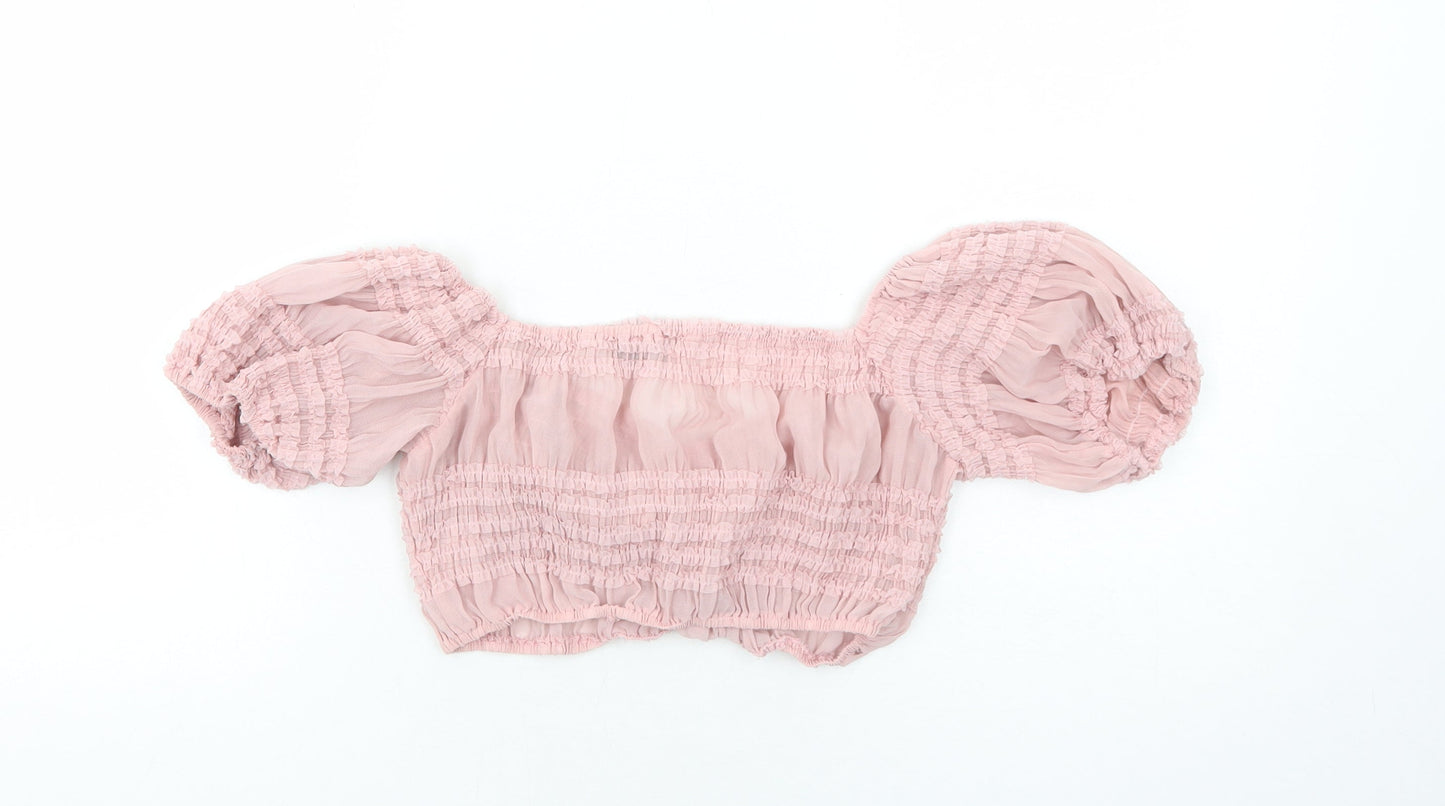 PRETTYLITTLETHING Womens Pink Polyester Cropped Blouse Size 6 Sweetheart