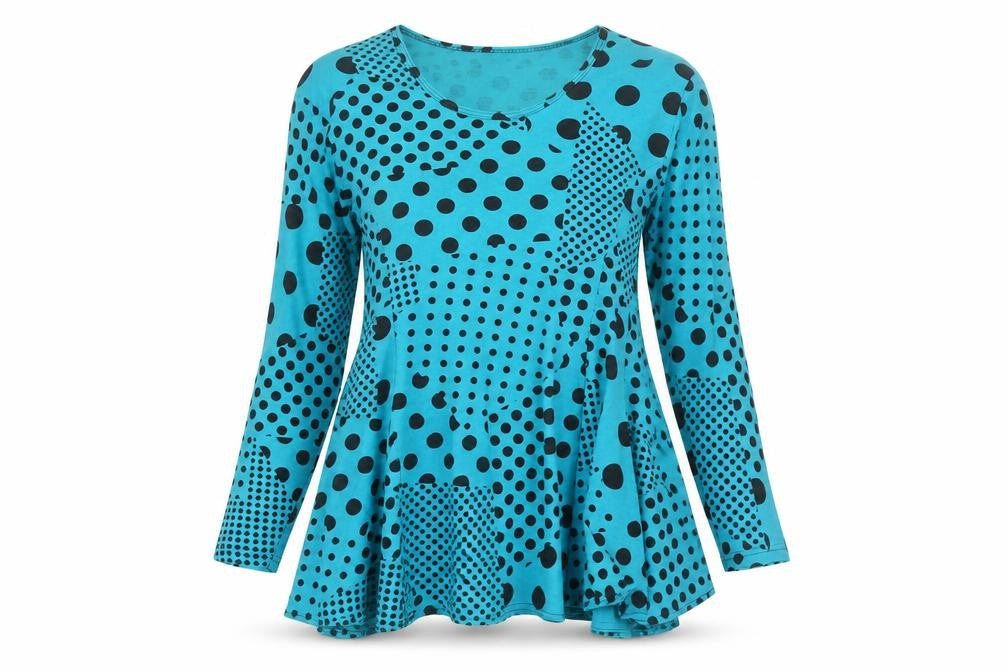 Young Era Womens Blue Polka Dot Polyester Basic Blouse Size M Scoop Neck