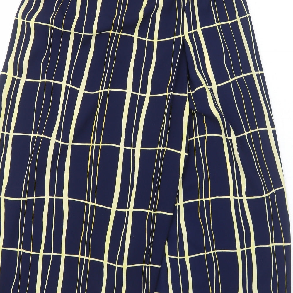 Preworn Womens Blue Geometric Polyester A-Line Skirt Size 14