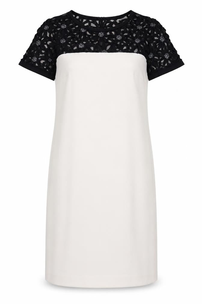 Calaluna Womens White Colourblock Polyester A-Line Size 10 Round Neck Zip