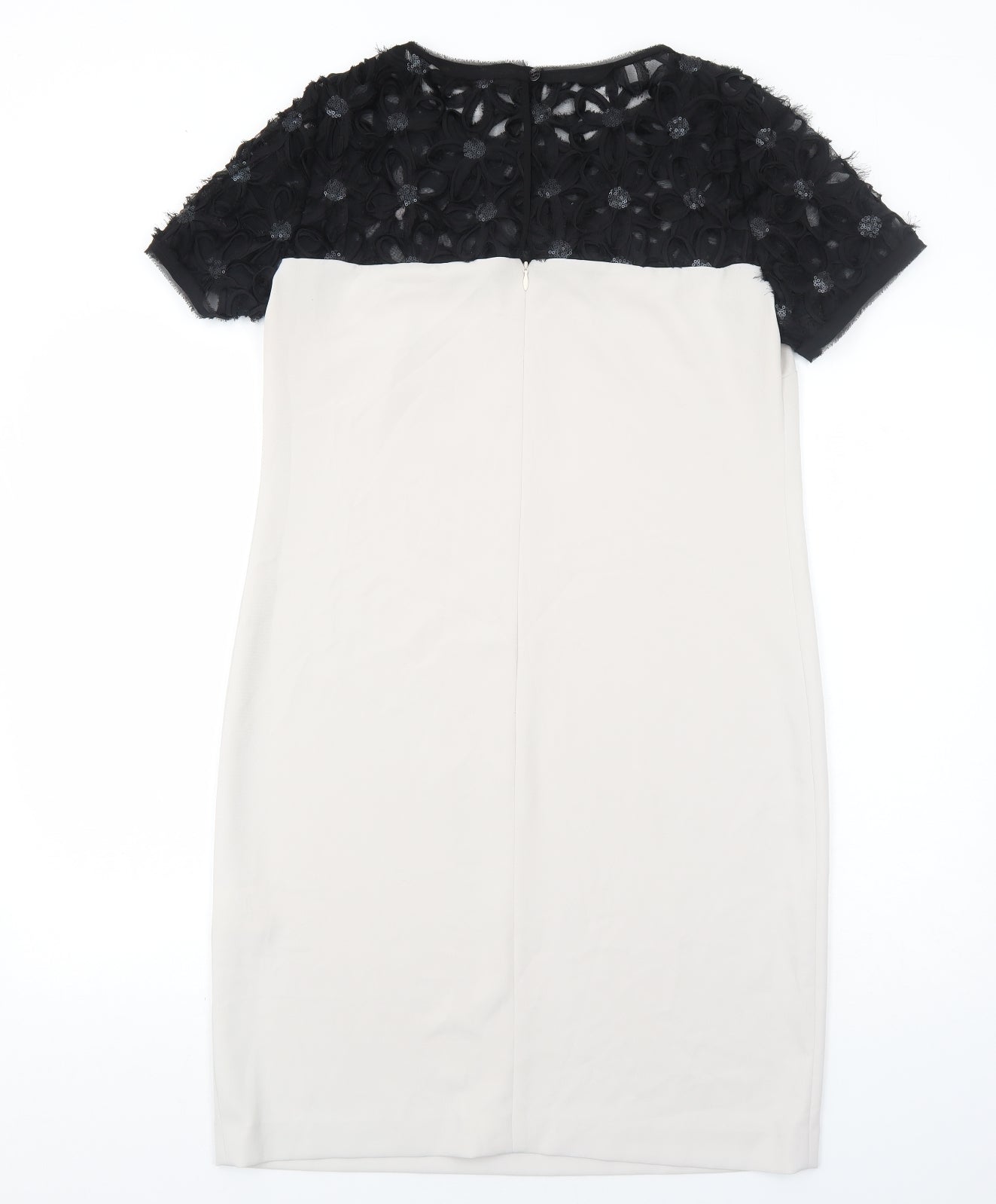 Calaluna Womens White Colourblock Polyester A-Line Size 10 Round Neck Zip