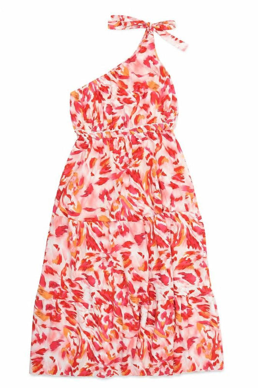 SHEIN Womens Red Geometric Polyester Trapeze & Swing Size S One Shoulder Pullover