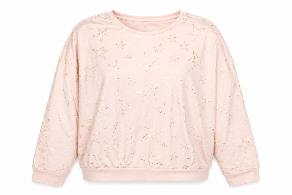 Nutmeg Womens Pink Scoop Neck Geometric Polyester Pullover Jumper Size 12 - Stars