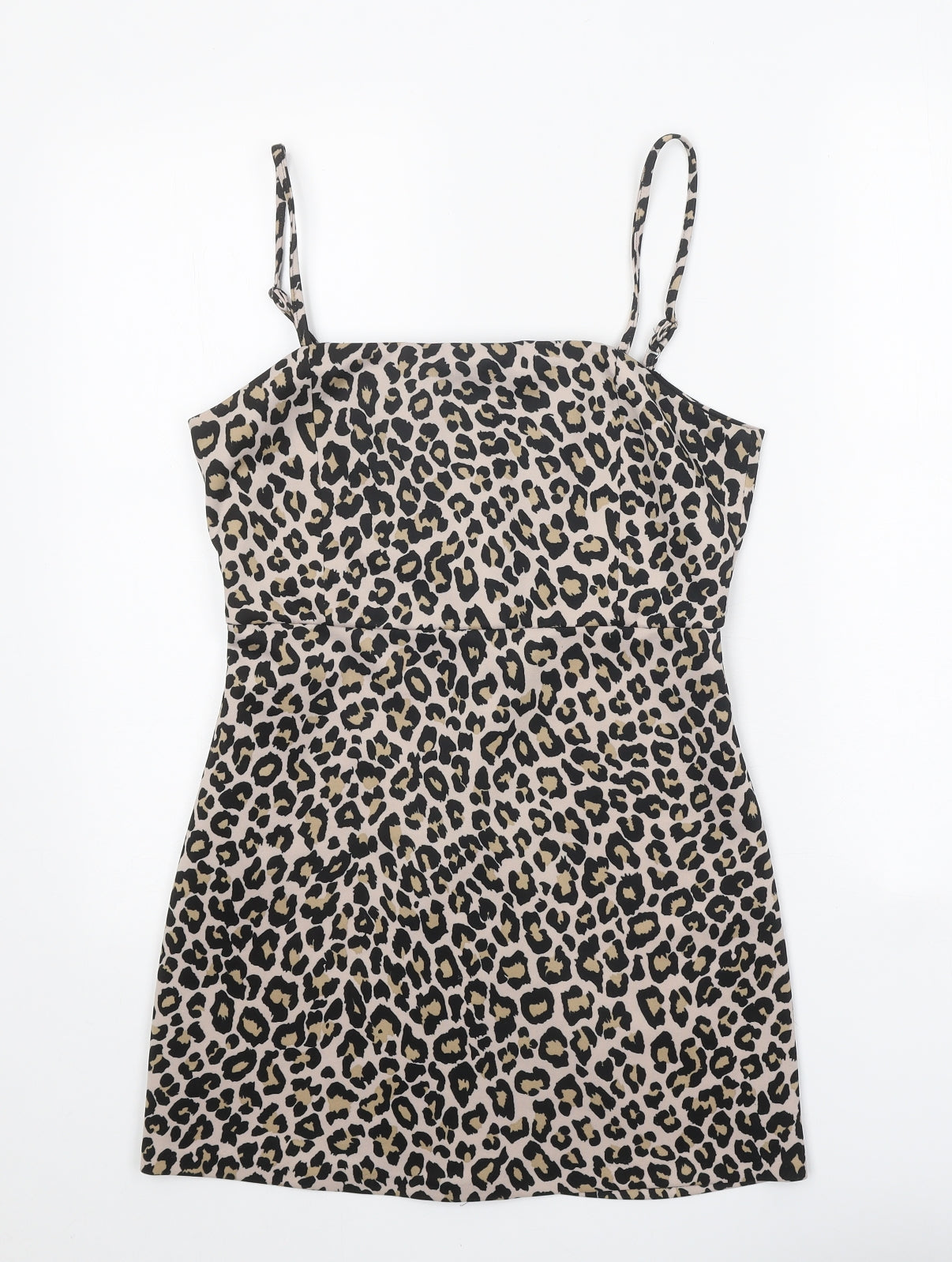 Preworn Womens Beige Animal Print Viscose Mini One Size Square Neck Zip