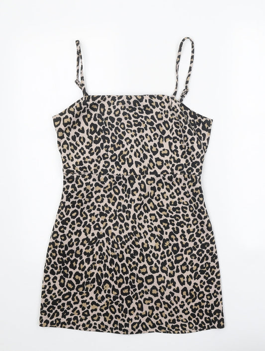 Preworn Womens Beige Animal Print Viscose Mini One Size Square Neck Zip