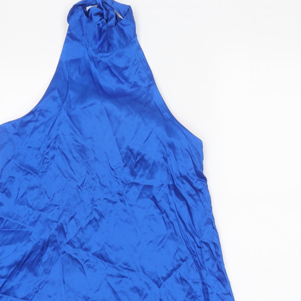 Zara Womens Blue Viscose Trapeze & Swing Size S Halter Button