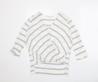 Paraphrase Womens White Striped Viscose Basic Blouse Size 10 V-Neck