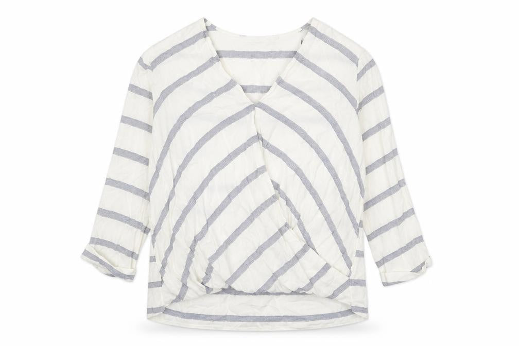 Paraphrase Womens White Striped Viscose Basic Blouse Size 10 V-Neck