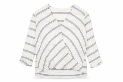 Paraphrase Womens White Striped Viscose Basic Blouse Size 10 V-Neck