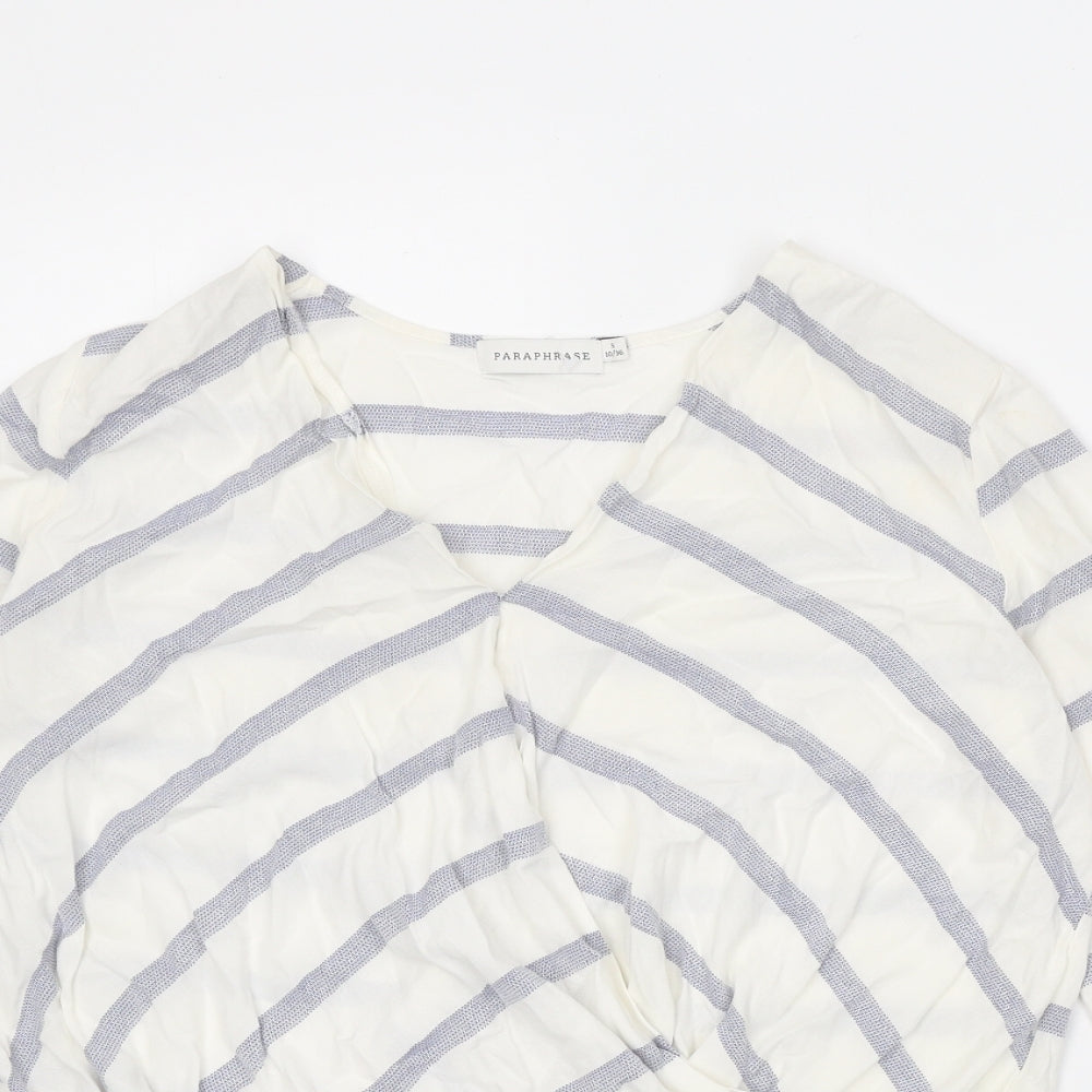 Paraphrase Womens White Striped Viscose Basic Blouse Size 10 V-Neck