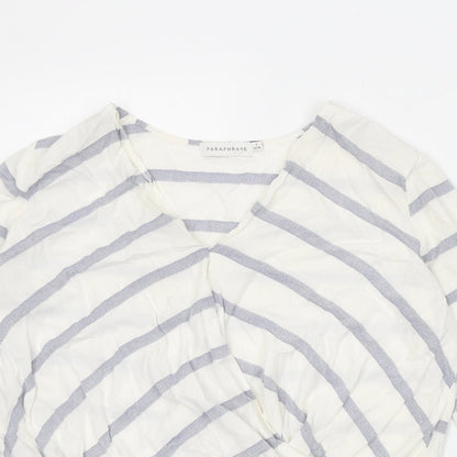 Paraphrase Womens White Striped Viscose Basic Blouse Size 10 V-Neck