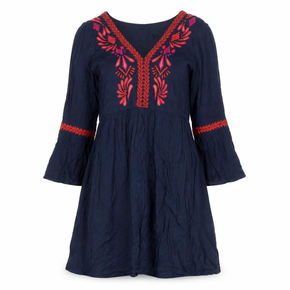 VILA Womens Blue Geometric Polyester A-Line Size 6 V-Neck Pullover