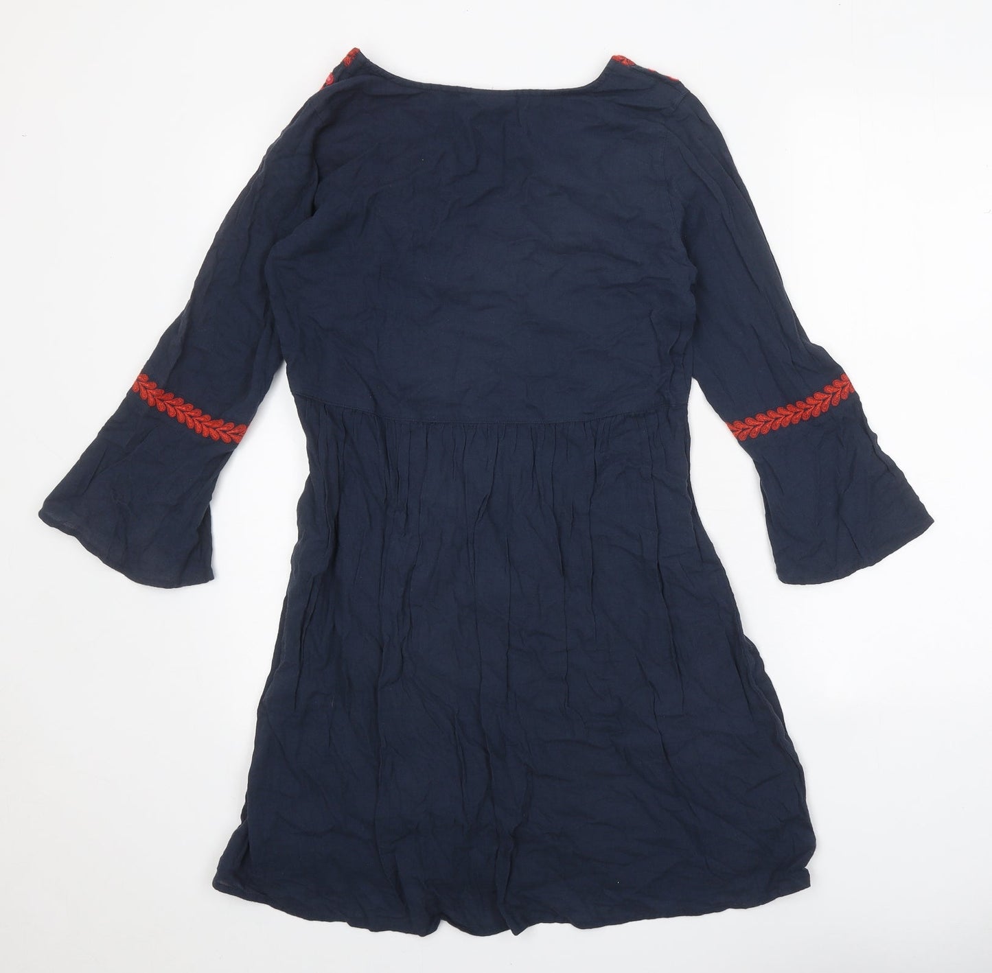 VILA Womens Blue Geometric Polyester A-Line Size 6 V-Neck Pullover
