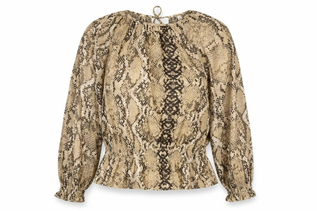 H&M Womens Beige Animal Print Polyester Basic Blouse Size 10 Round Neck - Snake Print